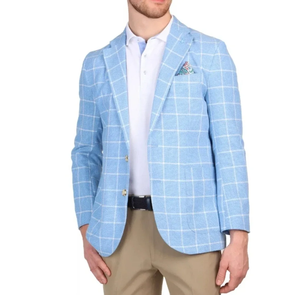 Tailorbyrd Mens Sport Coat Windowpane Blue 42R Paisley Lining NWT